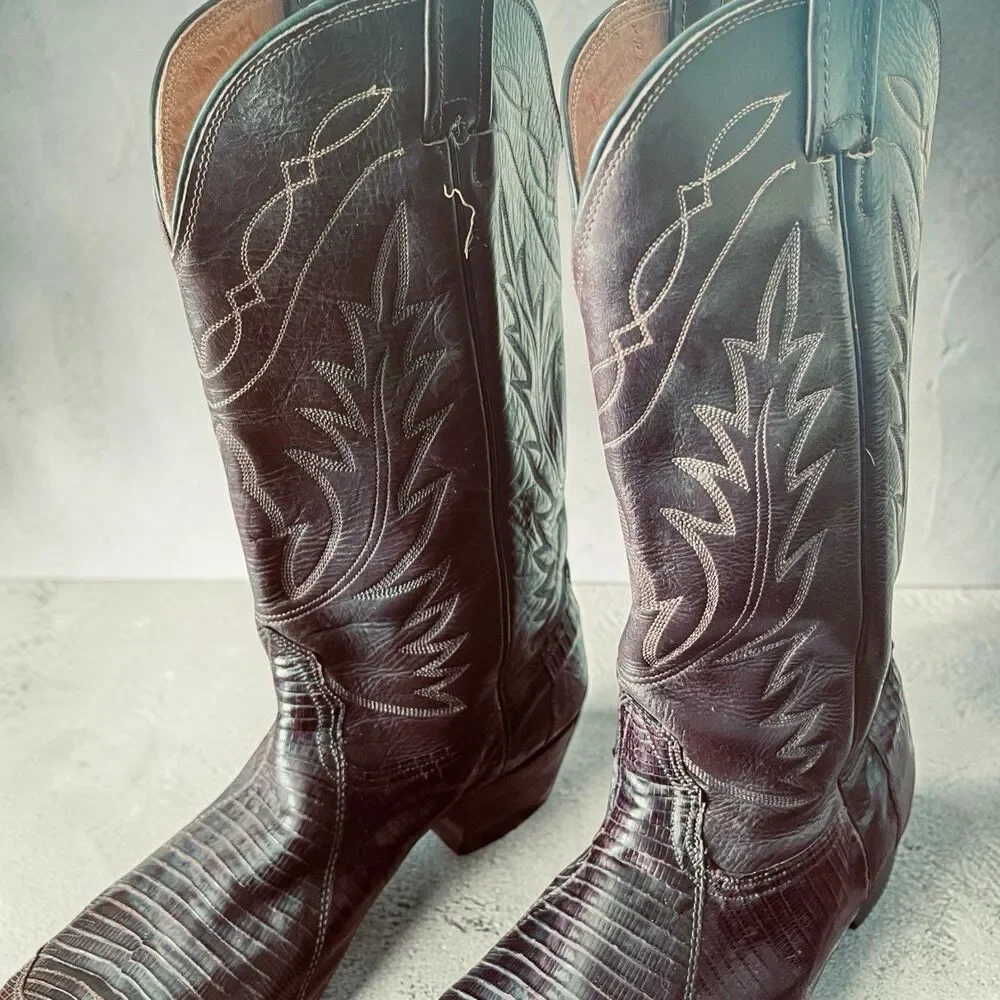 Nocona Lizard Western Boots Size 11D Brown Exotic Leather Cowboy USA 9078